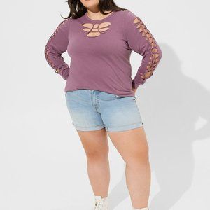 NWT Torrid Vintage Cotton Jersey Crew Neck Slash Long Sleeve Tee